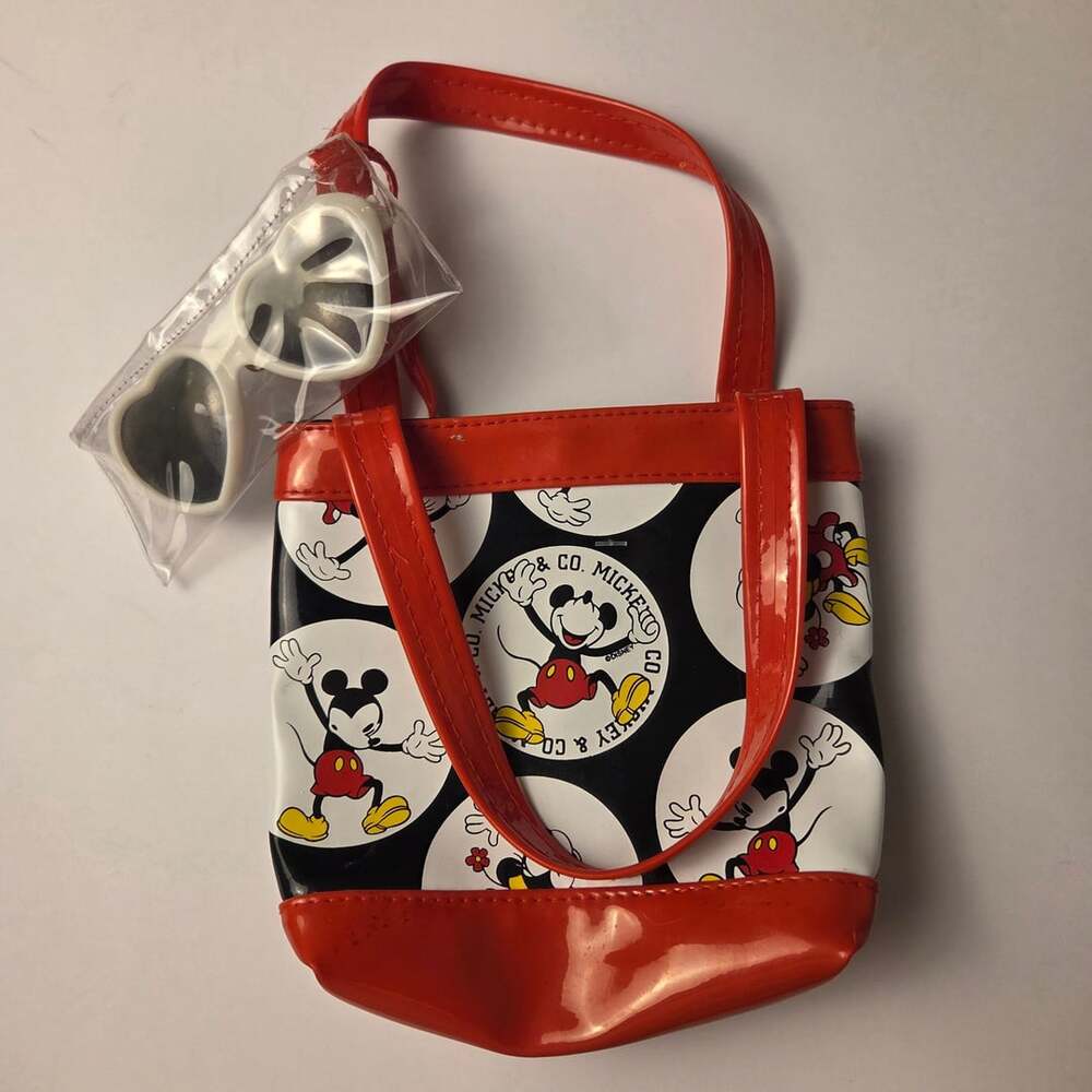 Vtg Disney Mickey & Co. Vinyl Mini Tote Bag Purse White Heart Sunglasses Pyramid